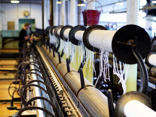 Preserved condenser spinning mule at Helmshore Mills Textiles Museum