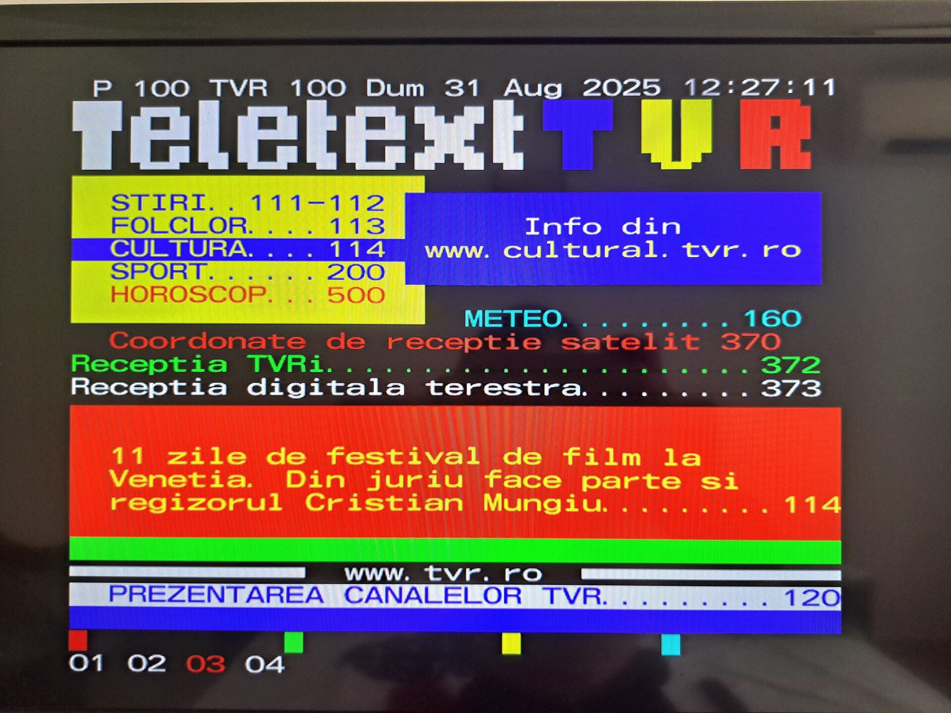 Colourful teletext home page from Romanian broadcaster TVR
