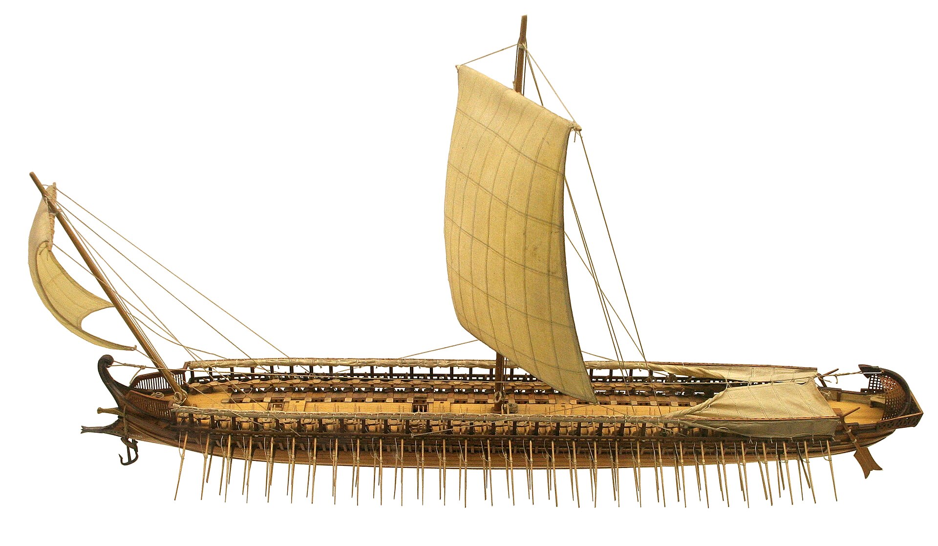 Scale model of a Greek trireme showing the three-bank oar arrangement, Deutsches Museum, Munich