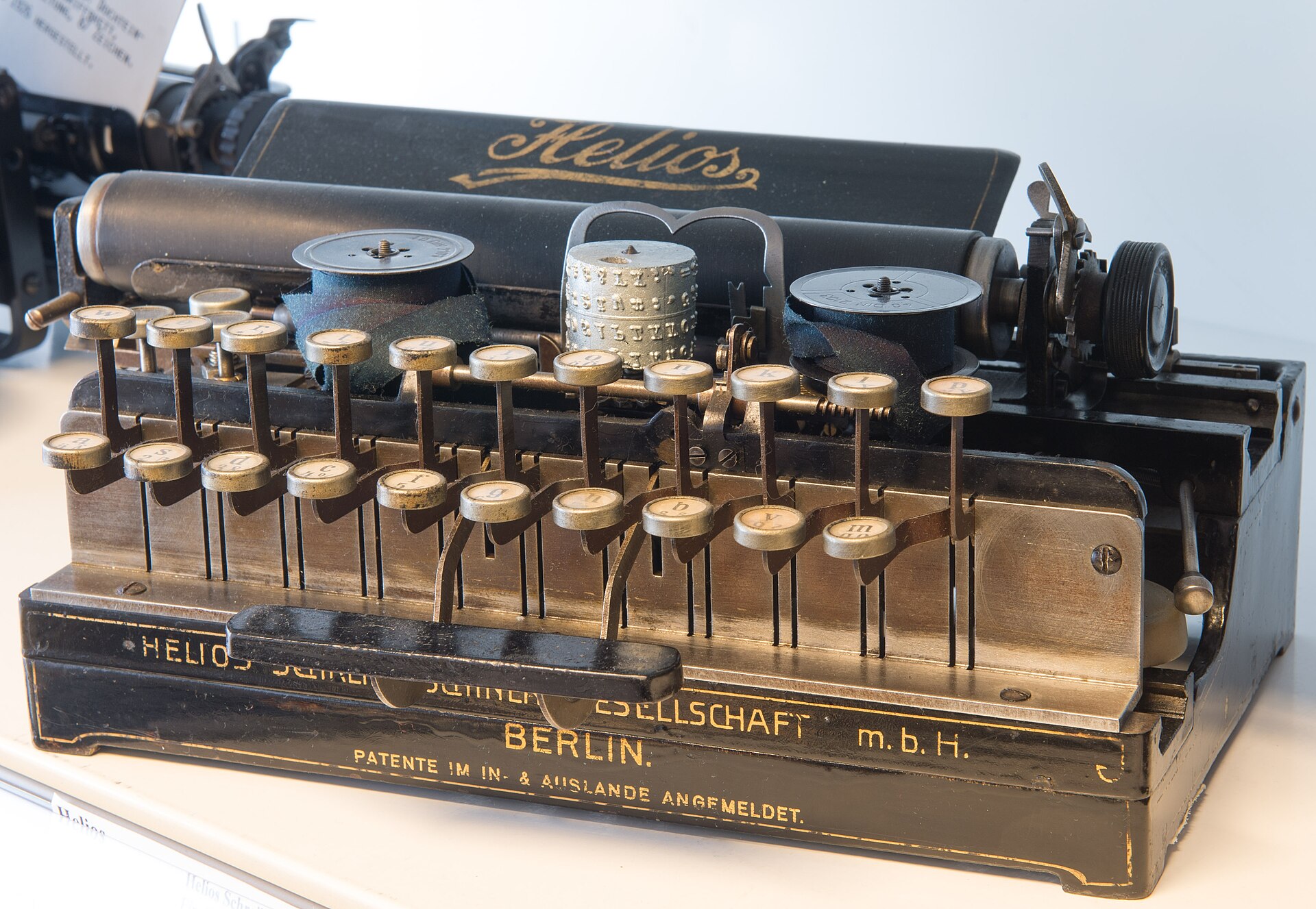 Close-up of a vintage typewriter's keys and typebars