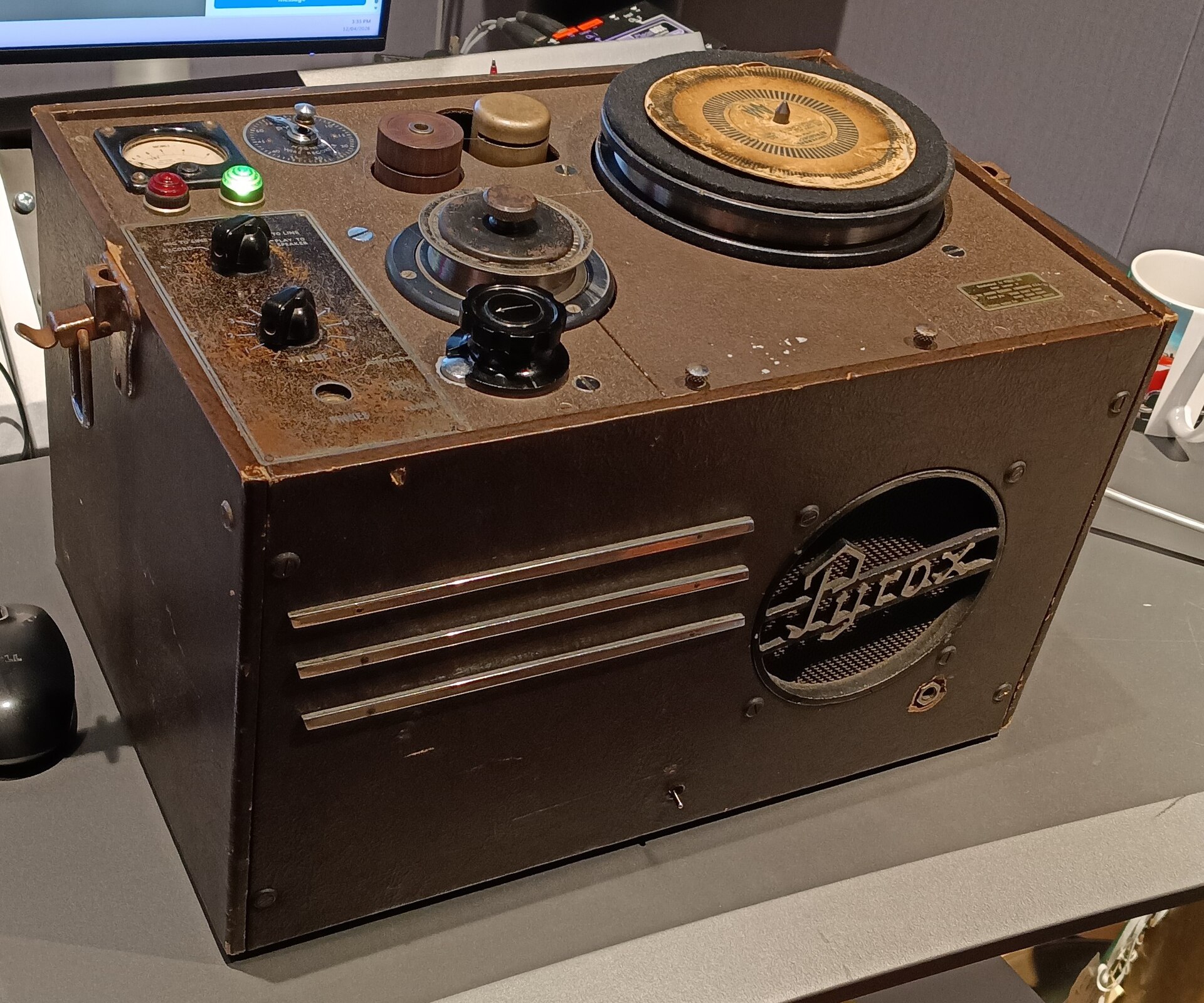 A Pyrox magnetic wire recorder, a working wire machine with its supply and take-up spools