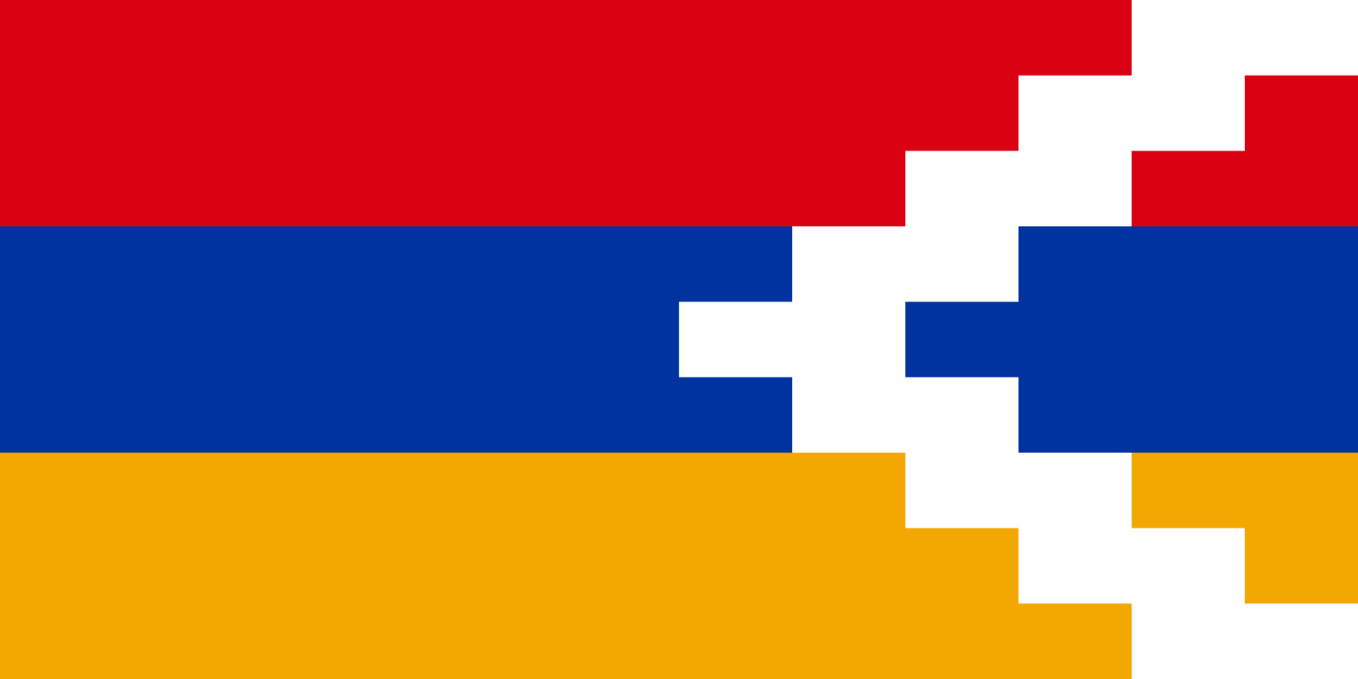 Flag of the Republic of Artsakh — the Armenian tricolour with a white stepped pattern on the hoist