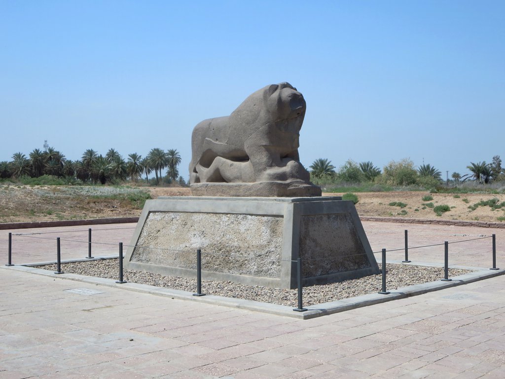 Basalt Lion of Babylon statue at the ancient city of Babylon, Iraq