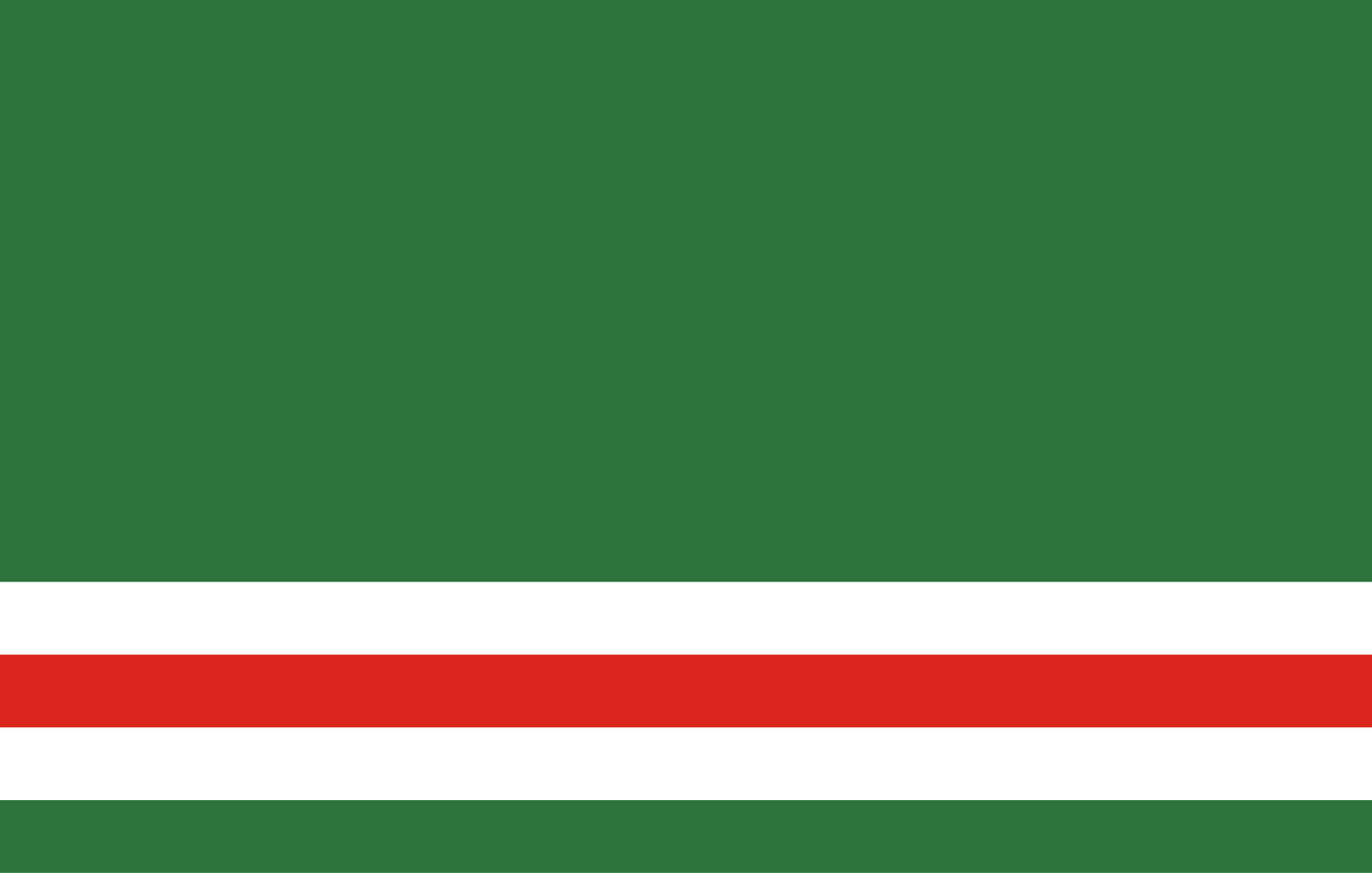 Flag of the Chechen Republic of Ichkeria — green, white, and red bands with a reclining wolf
