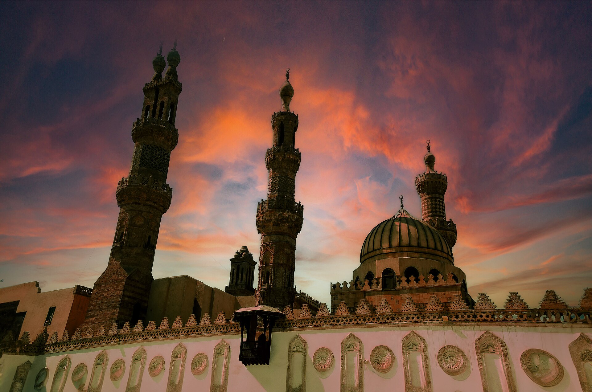 The Al-Azhar Mosque in Cairo, founded by the Fatimids around 970–972 CE and still a working centre of Islamic learning