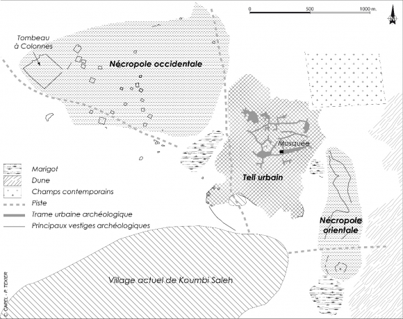 Plan of the Koumbi Saleh archaeological site in southeastern Mauritania, the city identified with the capital of the Ghana Empire