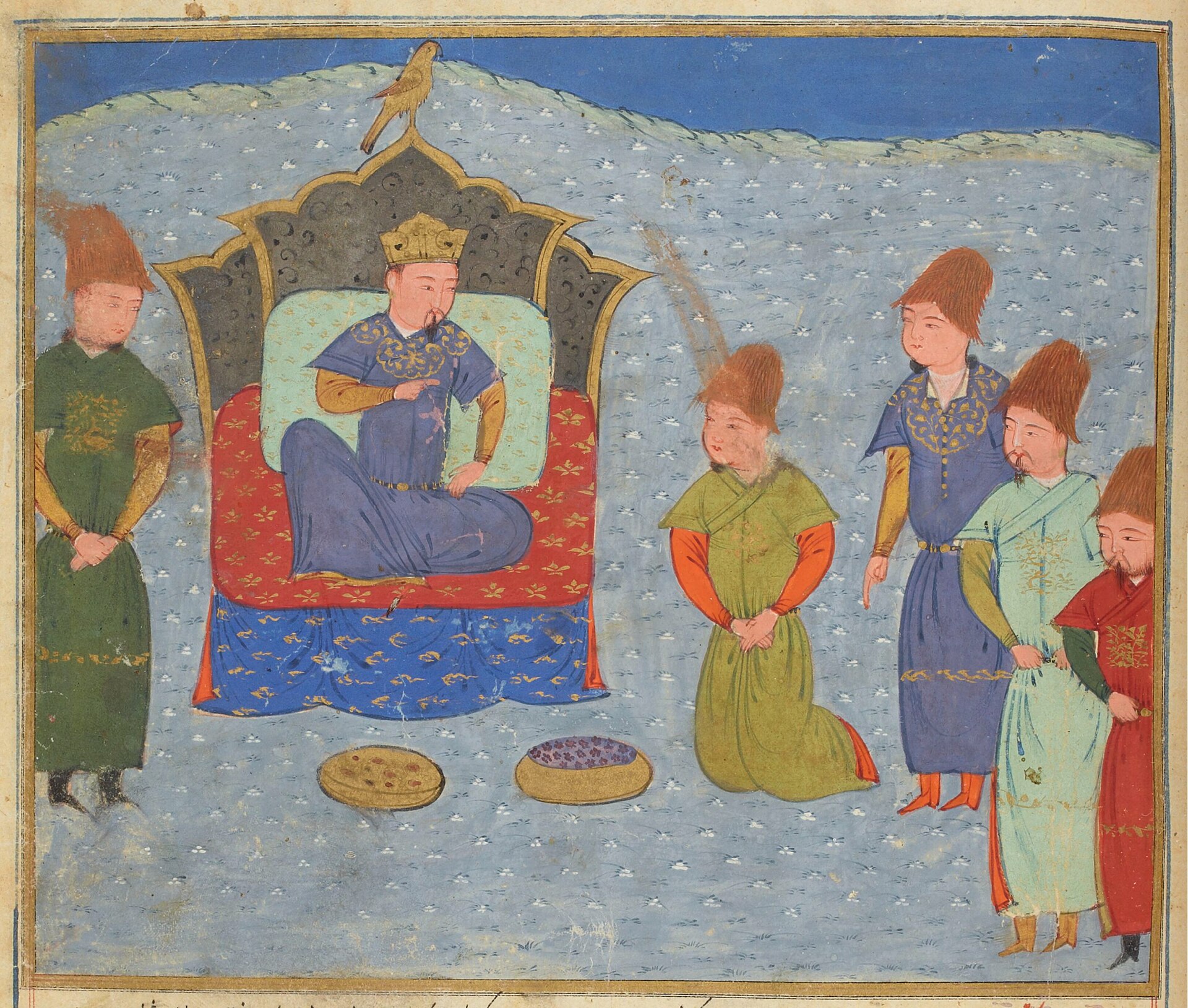 Batu Khan, founder of the Golden Horde, enthroned — a miniature from Rashid al-Din's chronicle