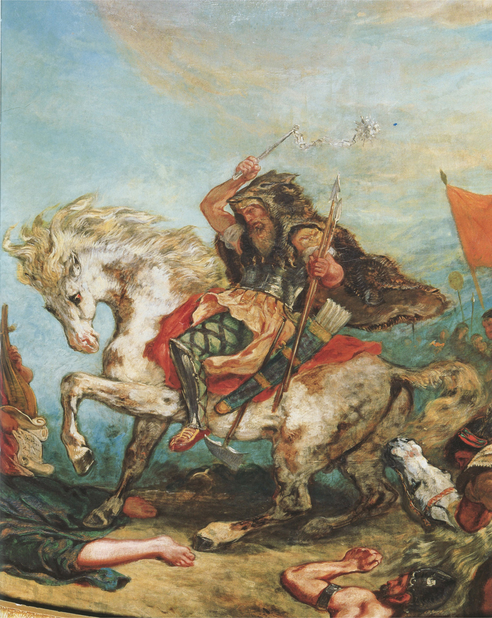 Delacroix's 1847 fresco of Attila on horseback trampling Italy as the Arts flee before him, Palais Bourbon, Paris
