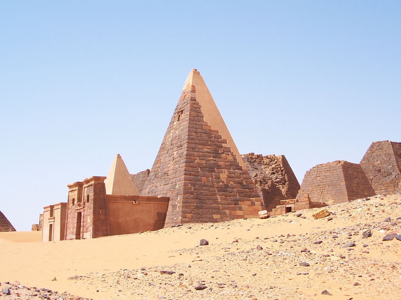Pyramids of Meroe rising from the desert in Sudan