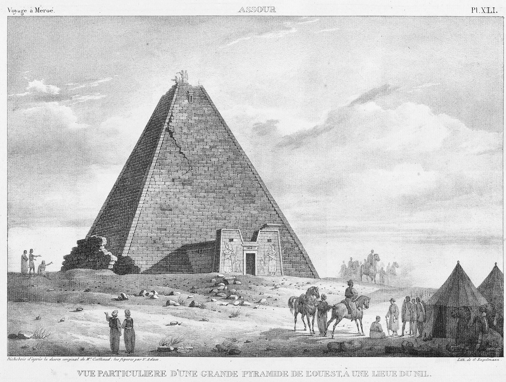 A great pyramid at Meroë, drawn by the French explorer Frédéric Cailliaud during his 1821 expedition to Nubia