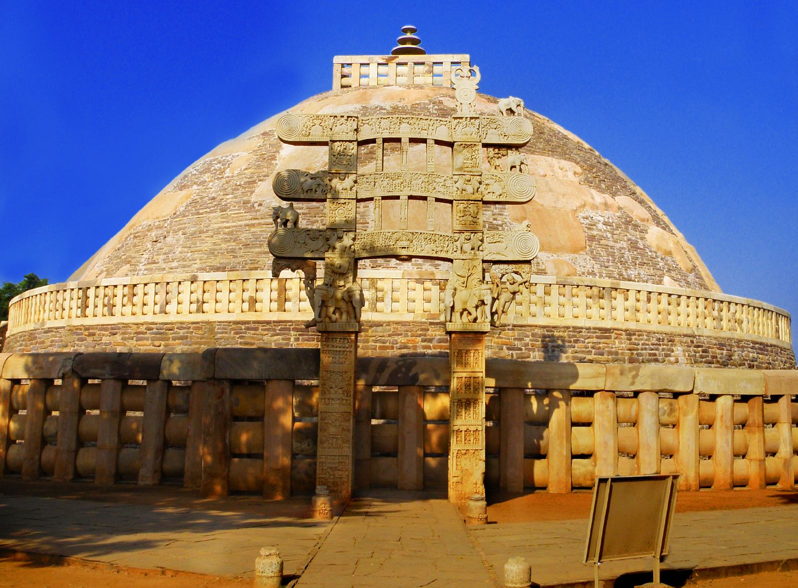 The Great Stupa at Sanchi viewed from the Eastern gateway