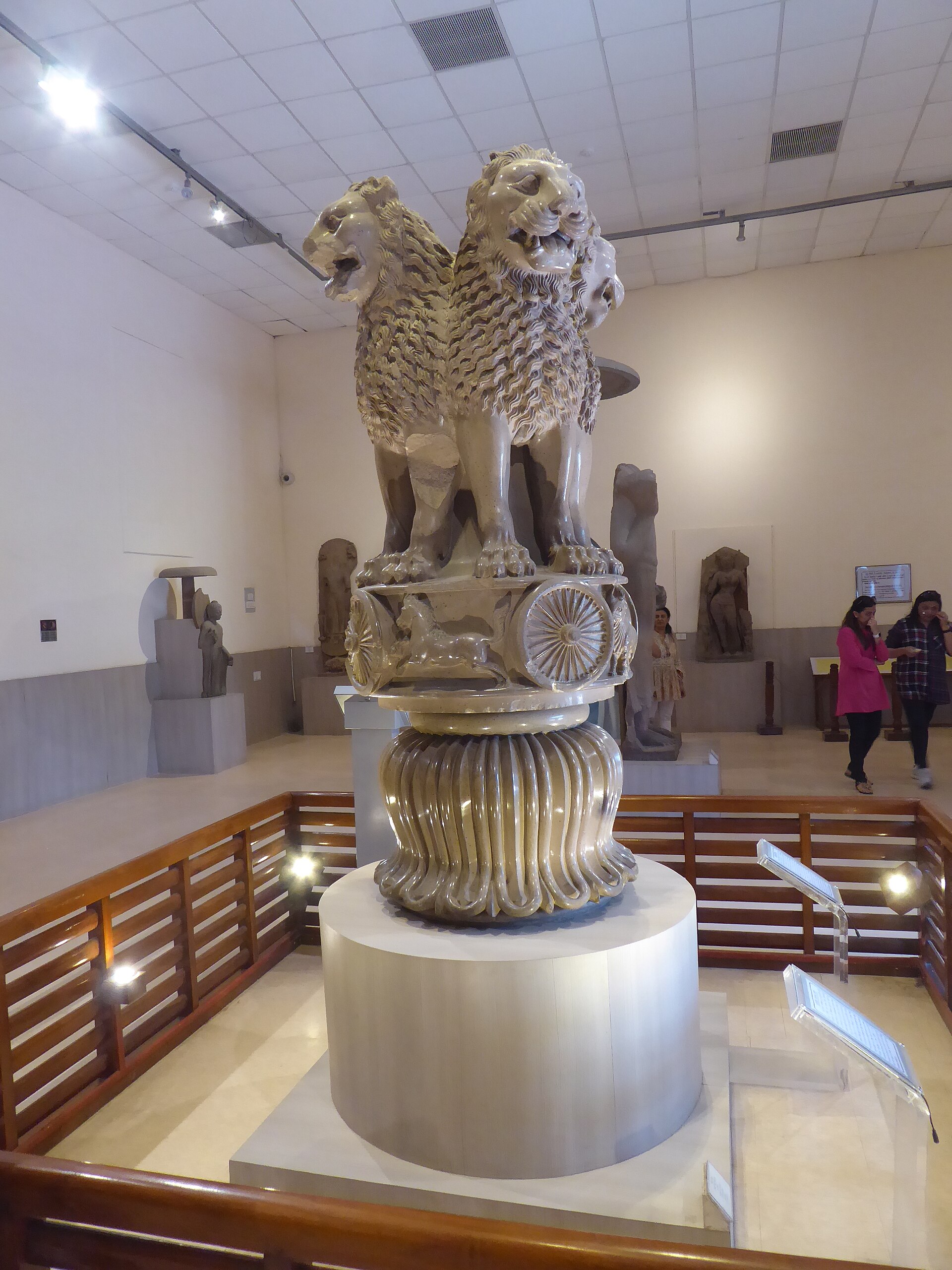 The Lion Capital of Ashoka, polished sandstone sculpture c. 250 BCE, Sarnath Museum.