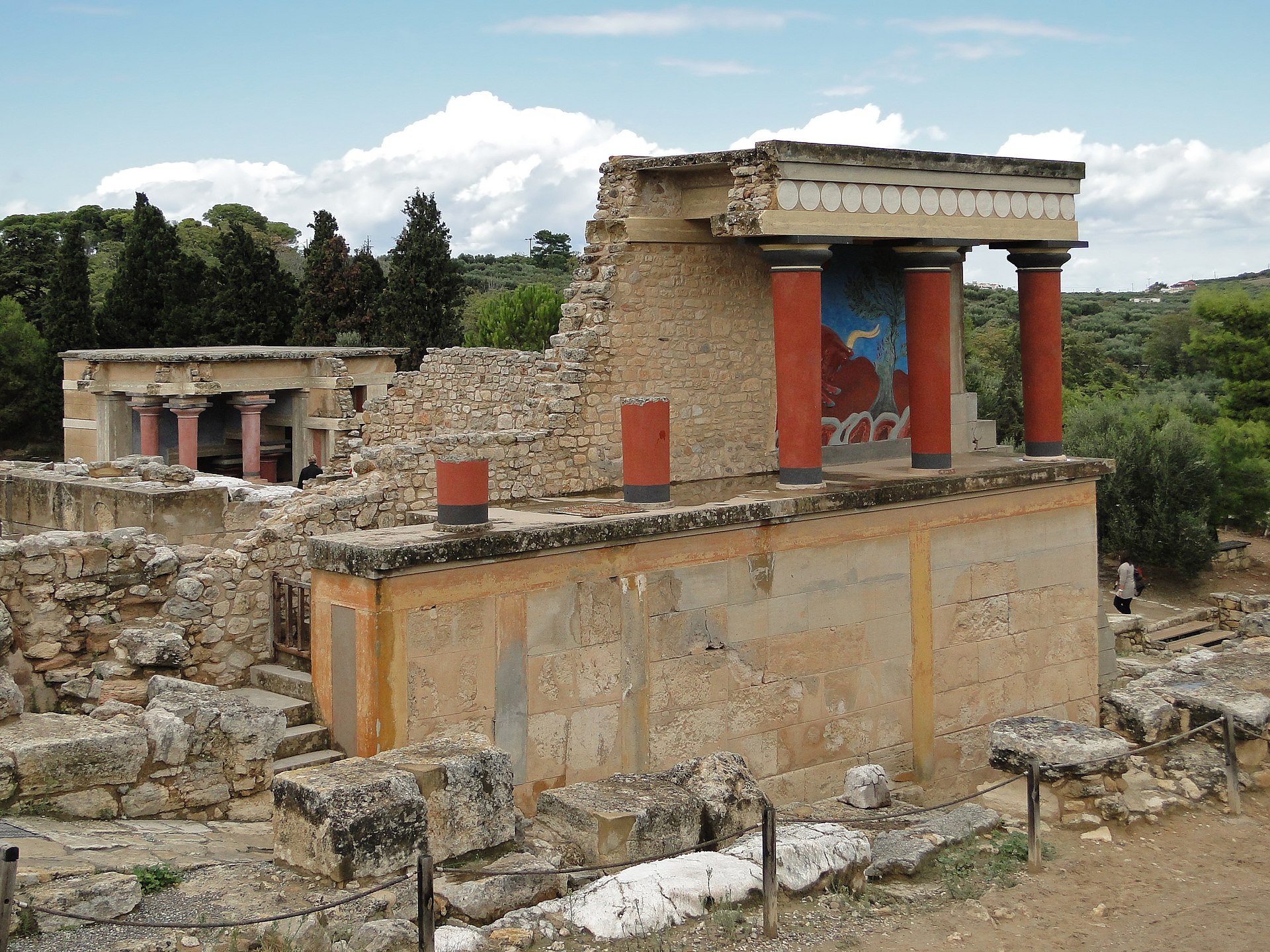 The North Portico ruins of the Palace of Knossos, Crete