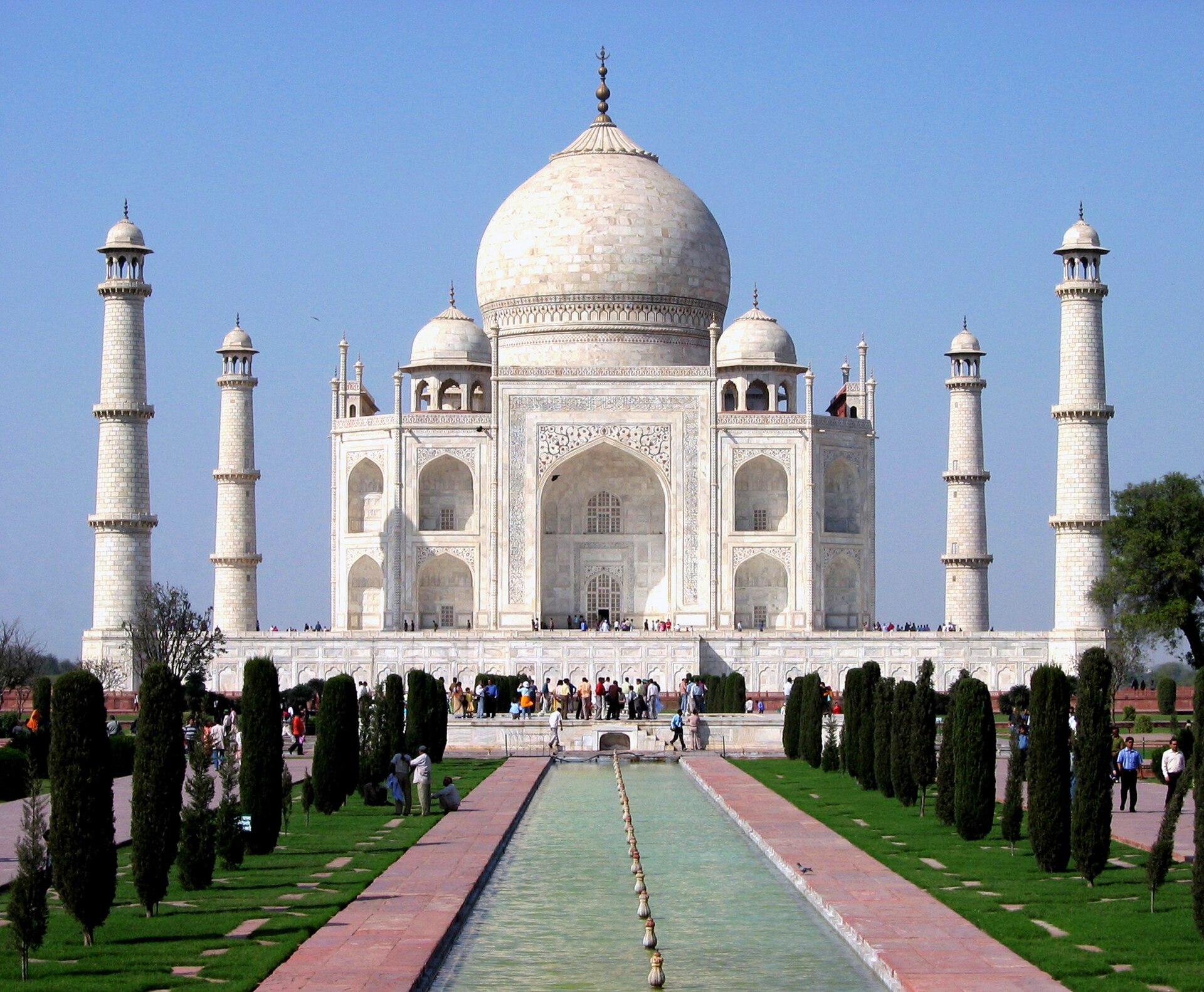 The Taj Mahal, the white-marble mausoleum completed 1653, Agra, built under the Mughal emperor Shah Jahan.