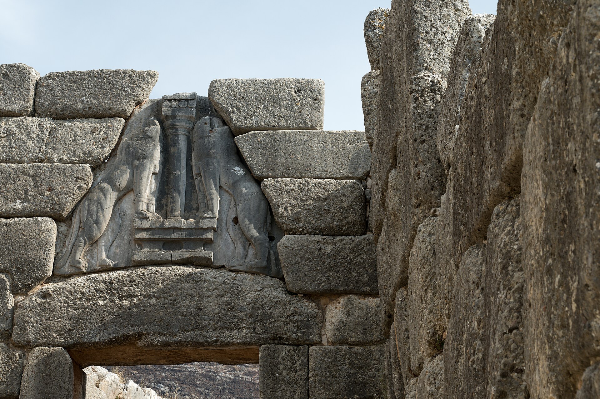 The Lion Gate, monumental entrance to the Bronze Age citadel of Mycenae, Greece
