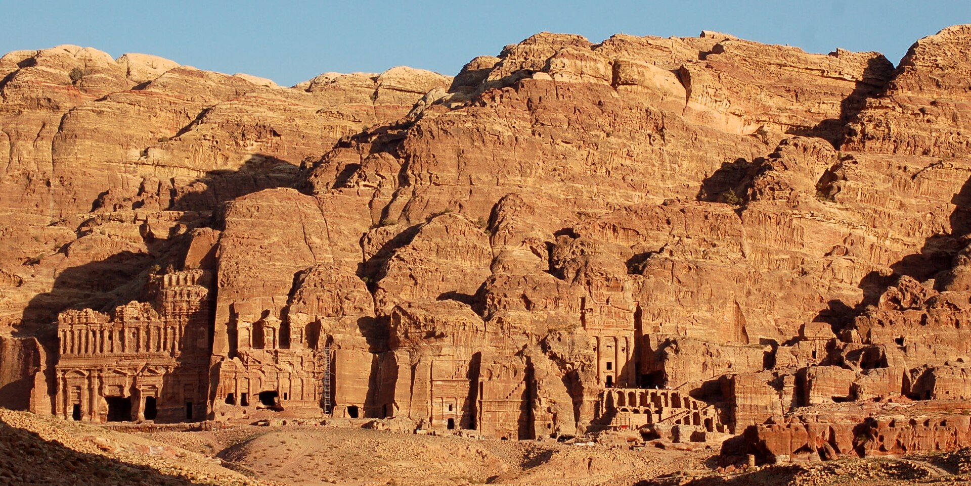 The Royal Tombs cut into the rock face at Petra, monumental Nabataean facades from the kingdom's height