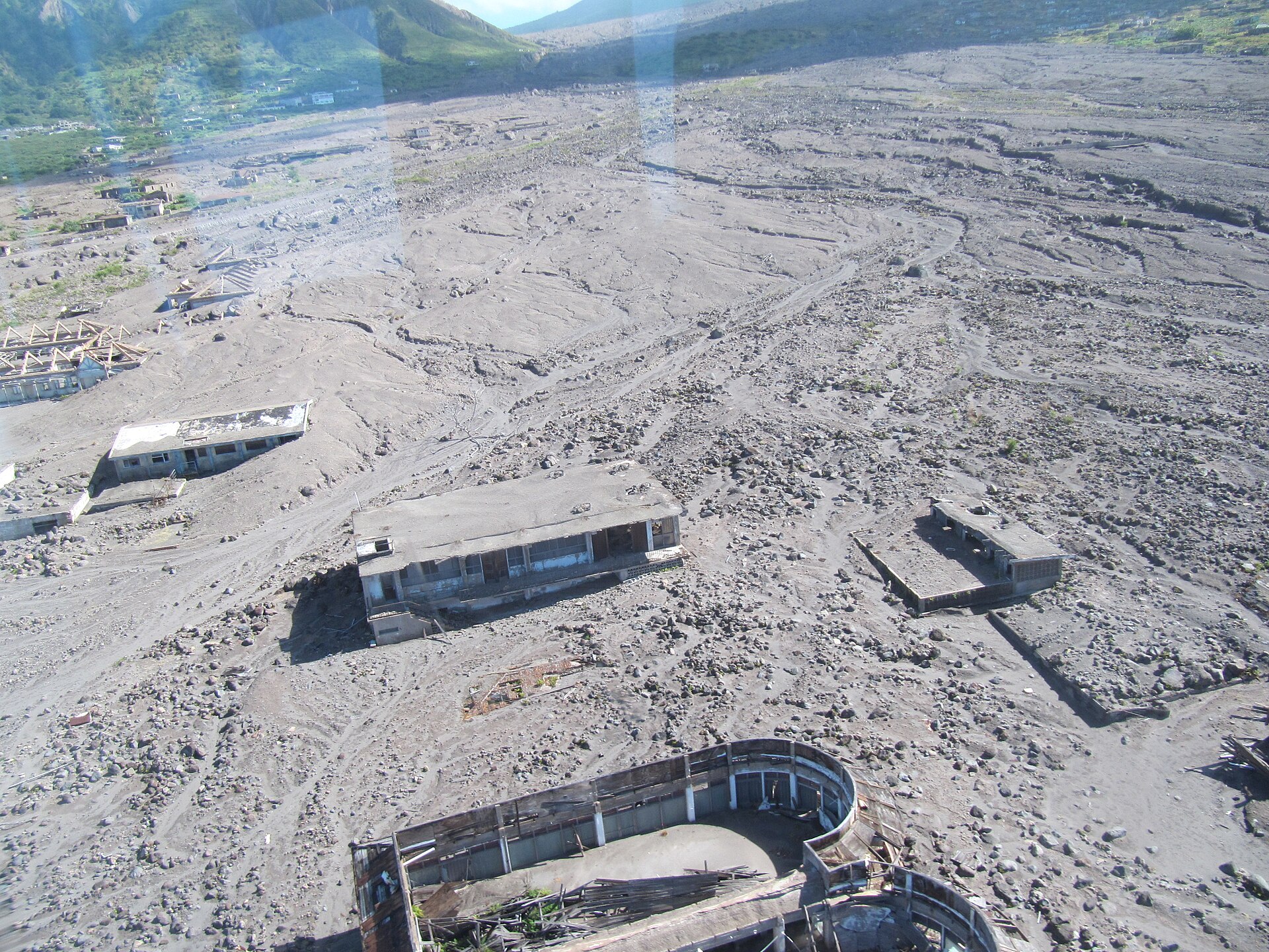 Buildings of Plymouth, Montserrat buried in volcanic ash
