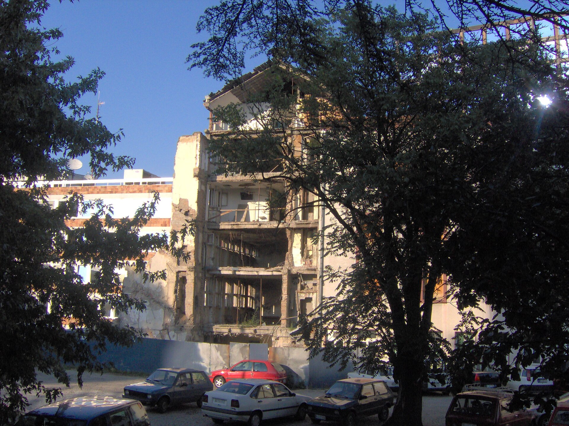 Bombed-out Radio Television of Serbia building in Belgrade, damaged in the 1999 NATO bombing