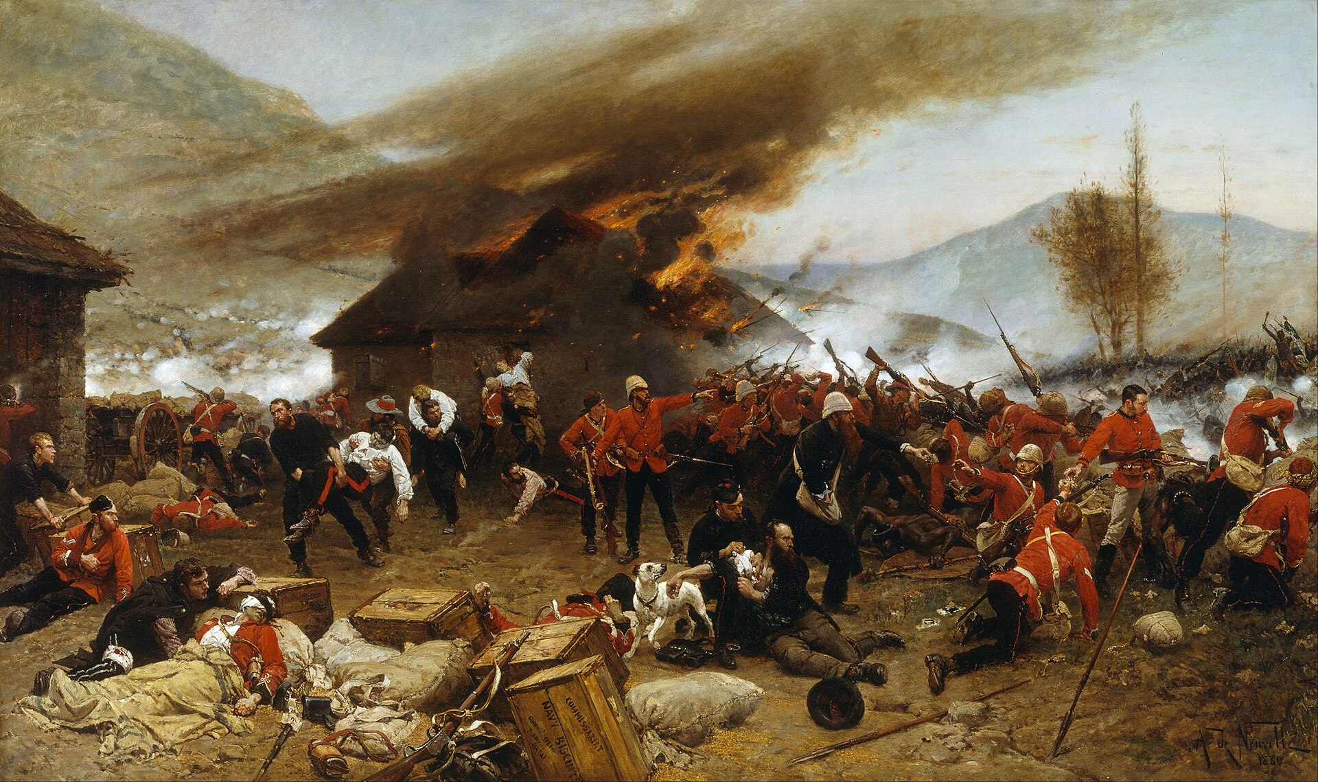 Alphonse de Neuville's painting of the 1879 Anglo-Zulu War defence of Rorke's Drift